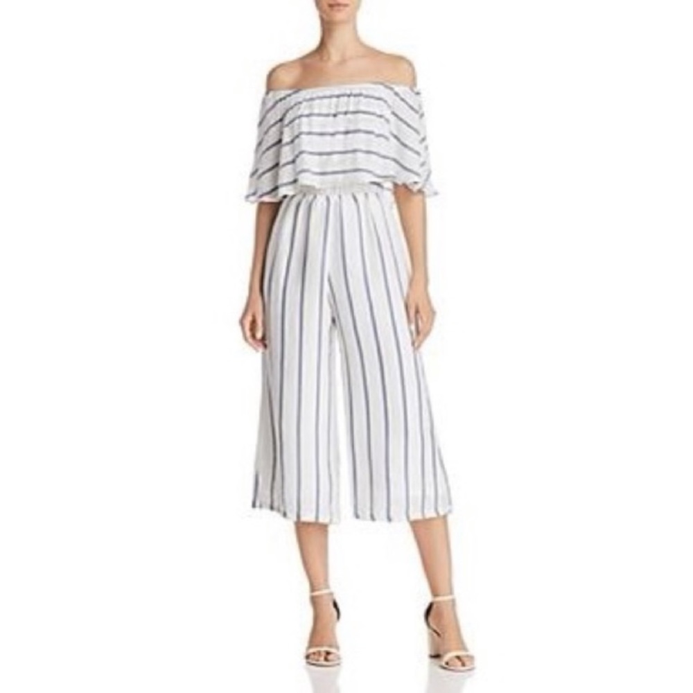 Olivaceous White and Blue Striped Jumpsuit